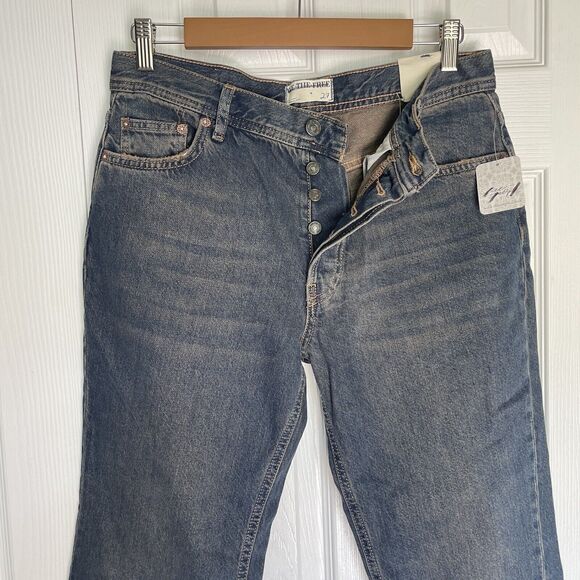 New Free People Jeans Womens 27 Blue Denim Maggie Mid Rise Straight We The Free - Picture 6 of 16